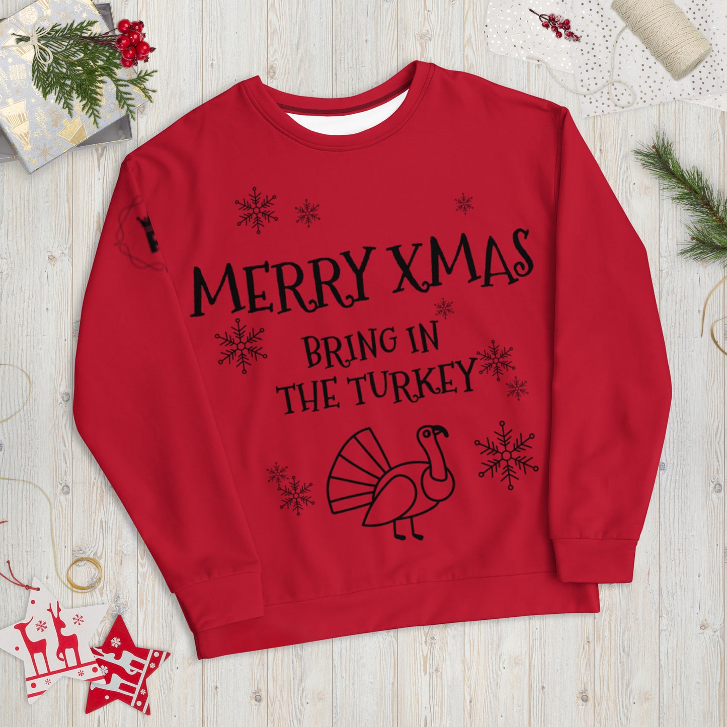 Unisex Sweatshirt Turkey Christmas Jumper - red - bring in the turkey (black print)