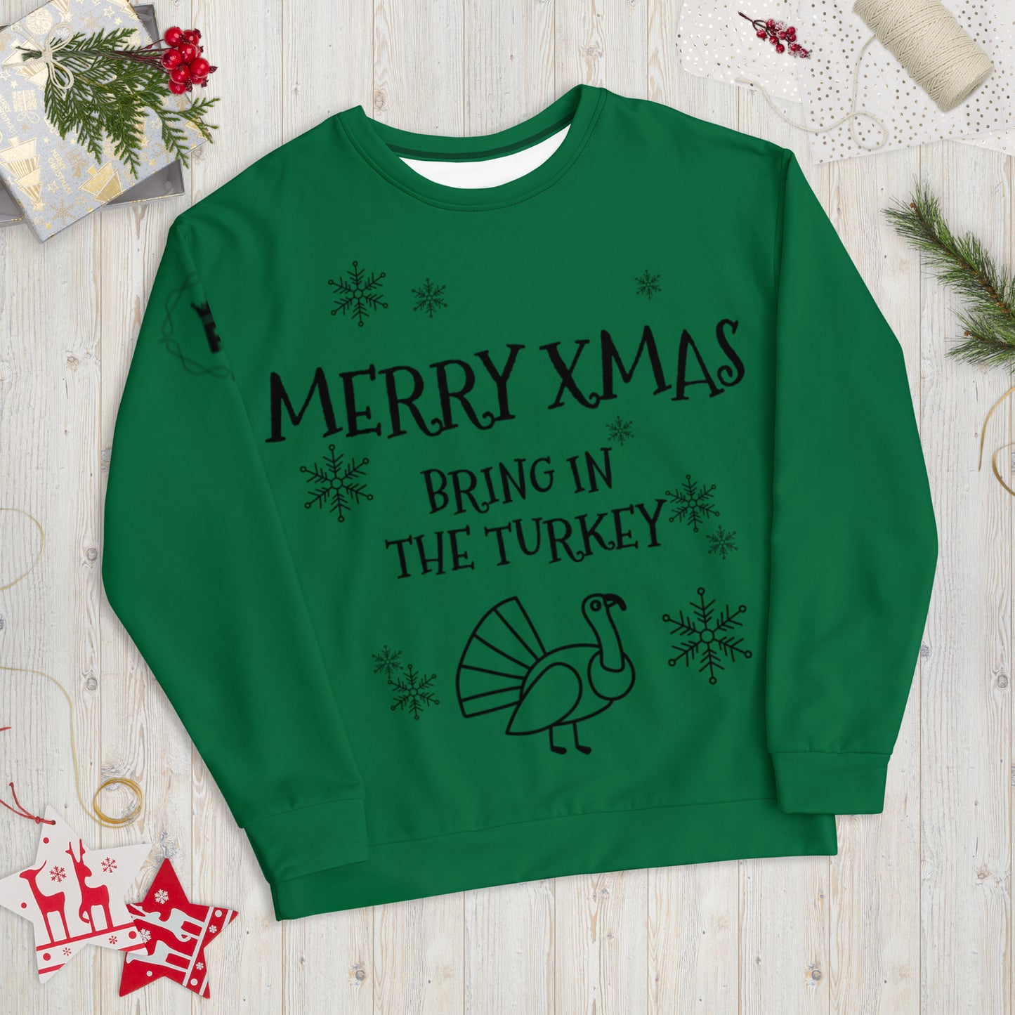 Unisex Sweatshirt Turkey Christmas Jumper - forest green - bring in the turkey (black print)