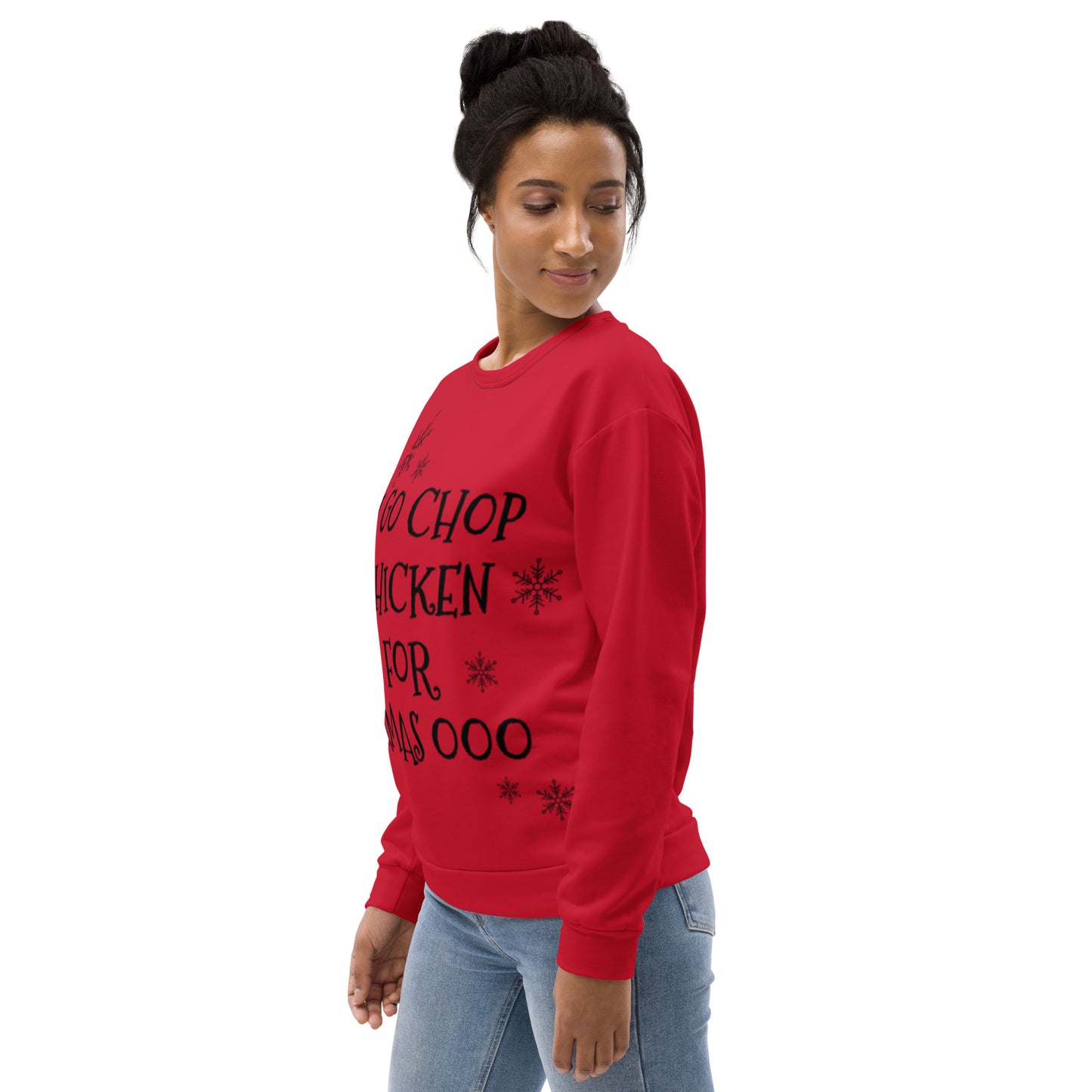 Unisex Pidgin Sweatshirt Christmas Jumper - red - I go chop chicken for xmas ooo (black print)