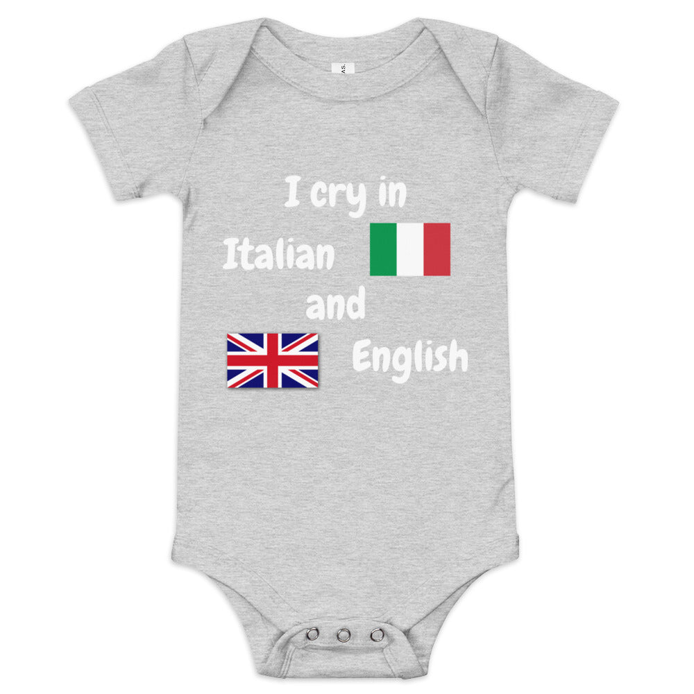 Baby Bilingual One Piece - English and Italien (white print)