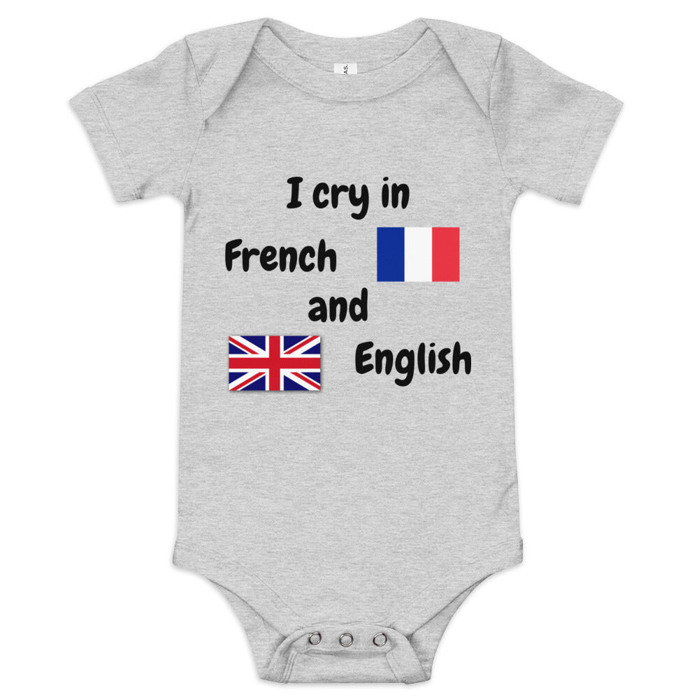 Baby Bilingual One Piece - English and French (black print)