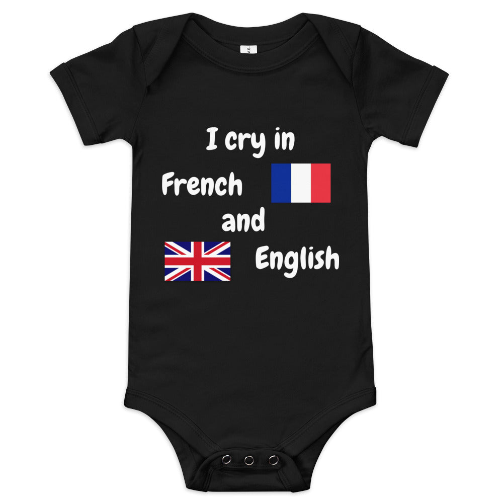 Baby Bilingual One Piece - English and French (white print)