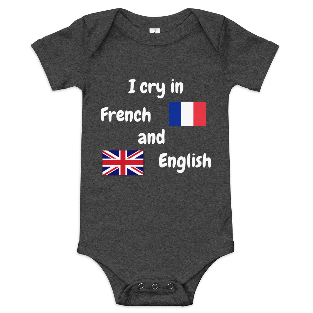 Baby Bilingual One Piece - English and French (white print)