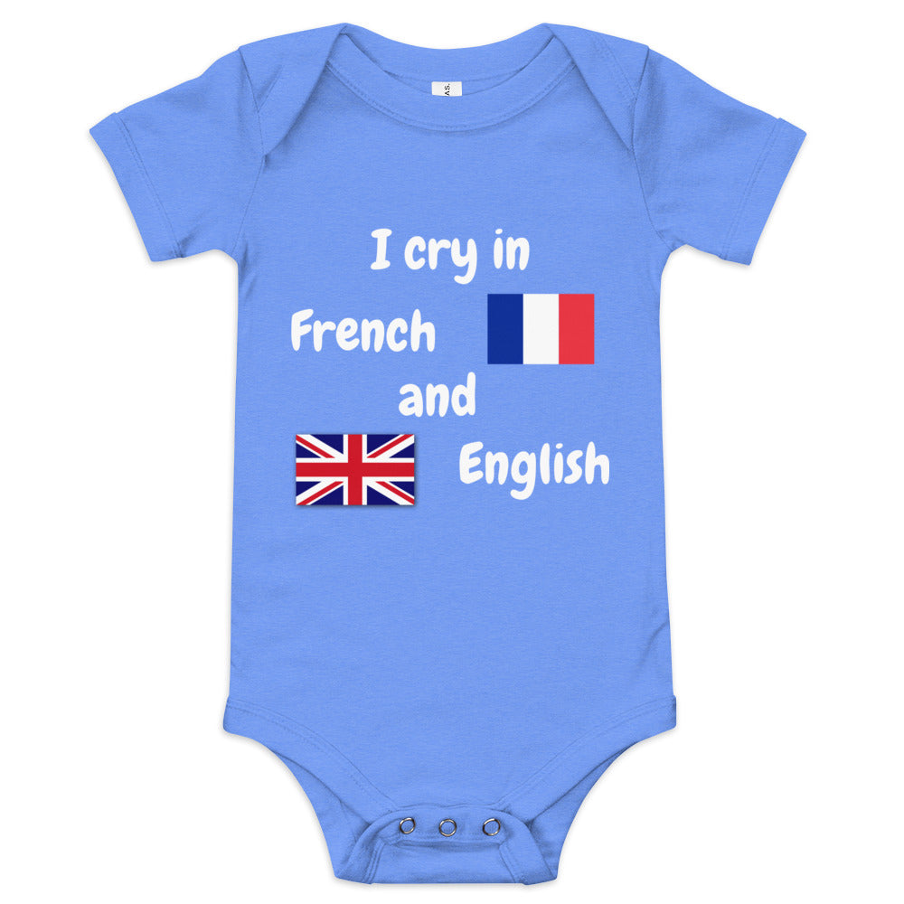 Baby Bilingual One Piece - English and French (white print)