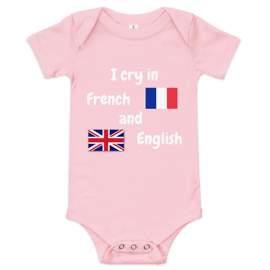 Baby Bilingual One Piece - English and French (white print)