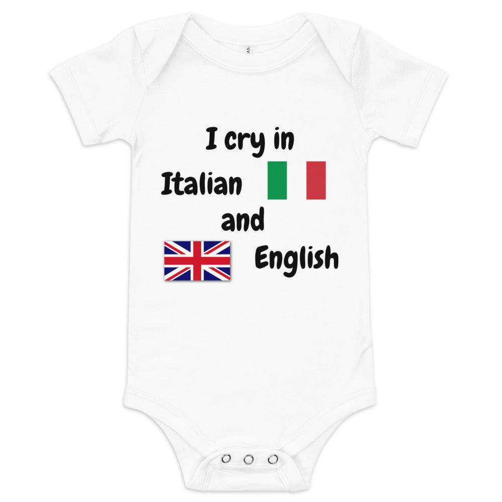 Baby Bilingual One Piece - English and Italien (black print)