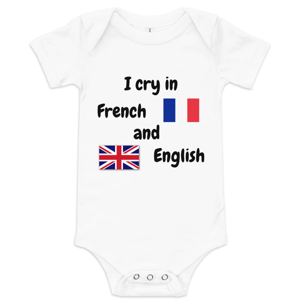 Baby Bilingual One Piece - English and French (black print)