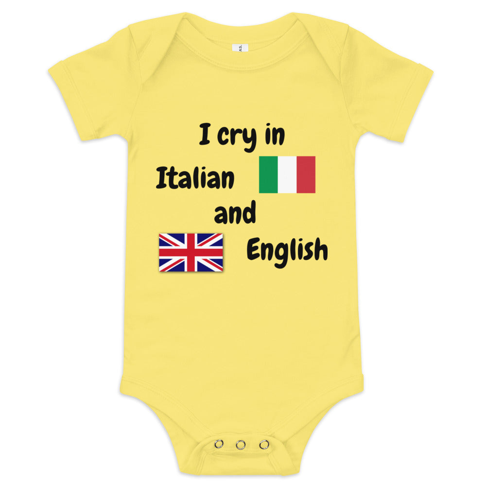 Baby Bilingual One Piece - English and Italien (black print)