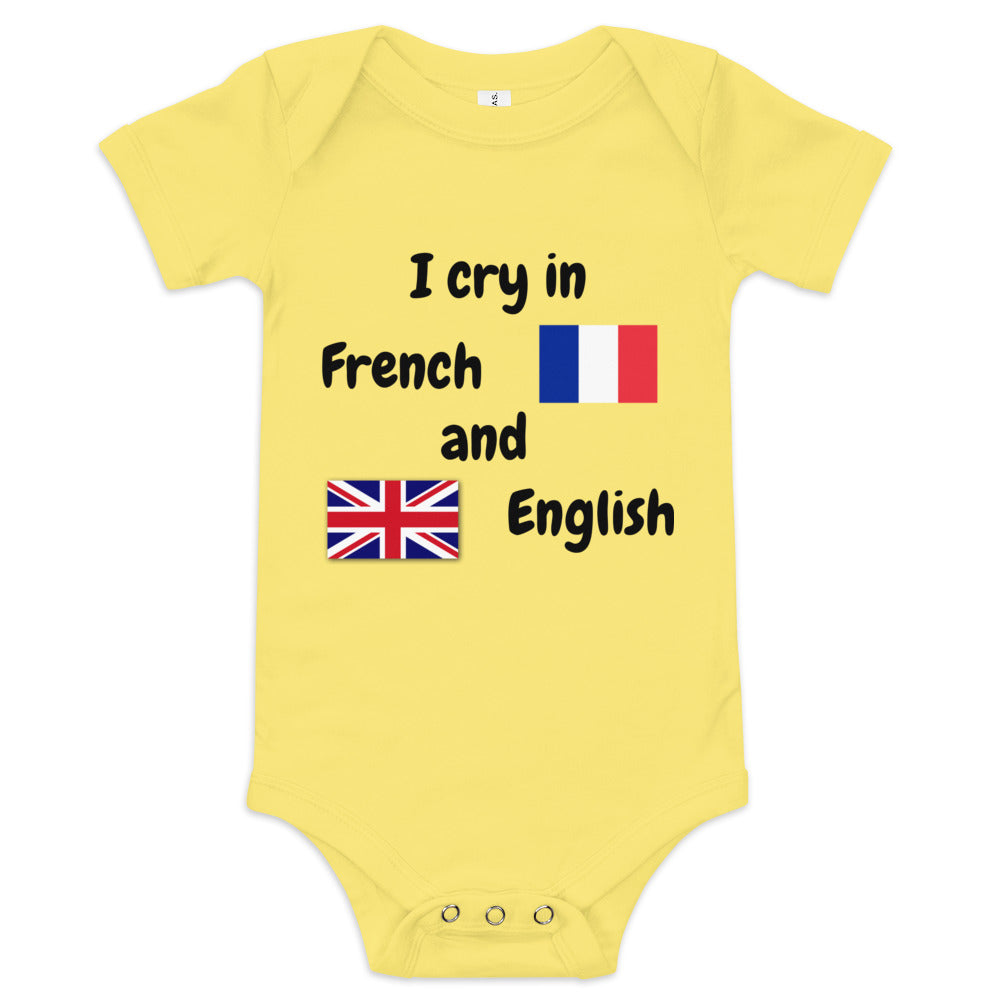 Baby Bilingual One Piece - English and French (black print)