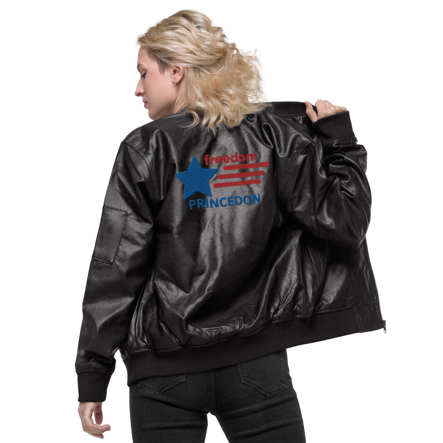 Unisex Leather Bomber Jacket (FREEDOM PRINCEDON)