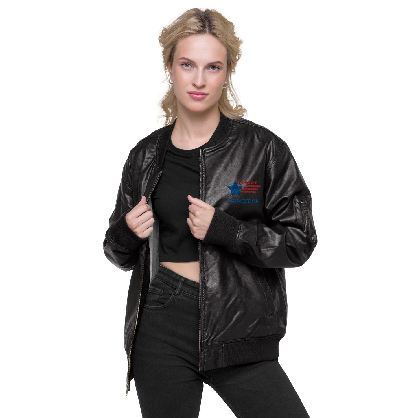 Unisex Leather Bomber Jacket (FREEDOM PRINCEDON)