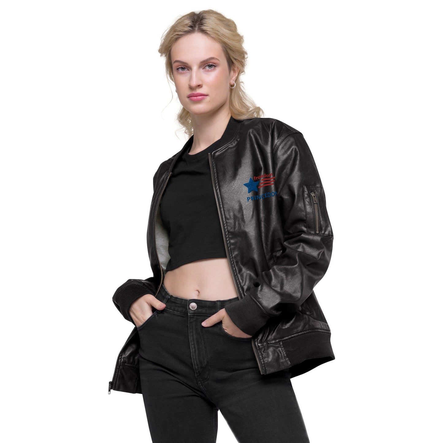 Unisex Leather Bomber Jacket (FREEDOM PRINCEDON)