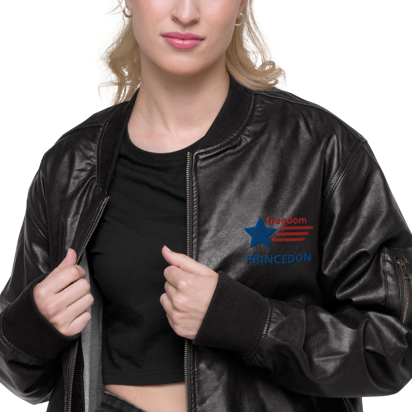 Unisex Leather Bomber Jacket (FREEDOM PRINCEDON)