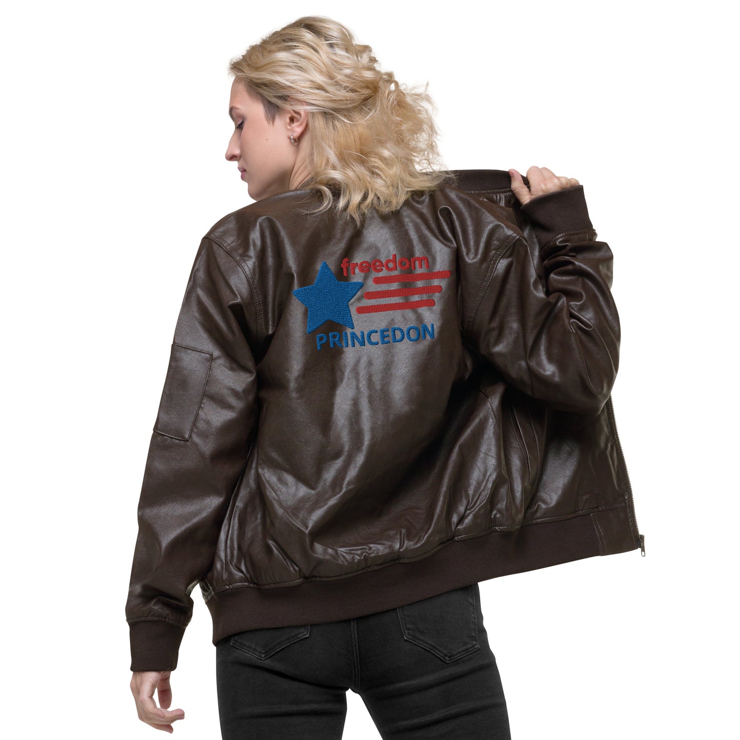 Unisex Leather Bomber Jacket (FREEDOM PRINCEDON)