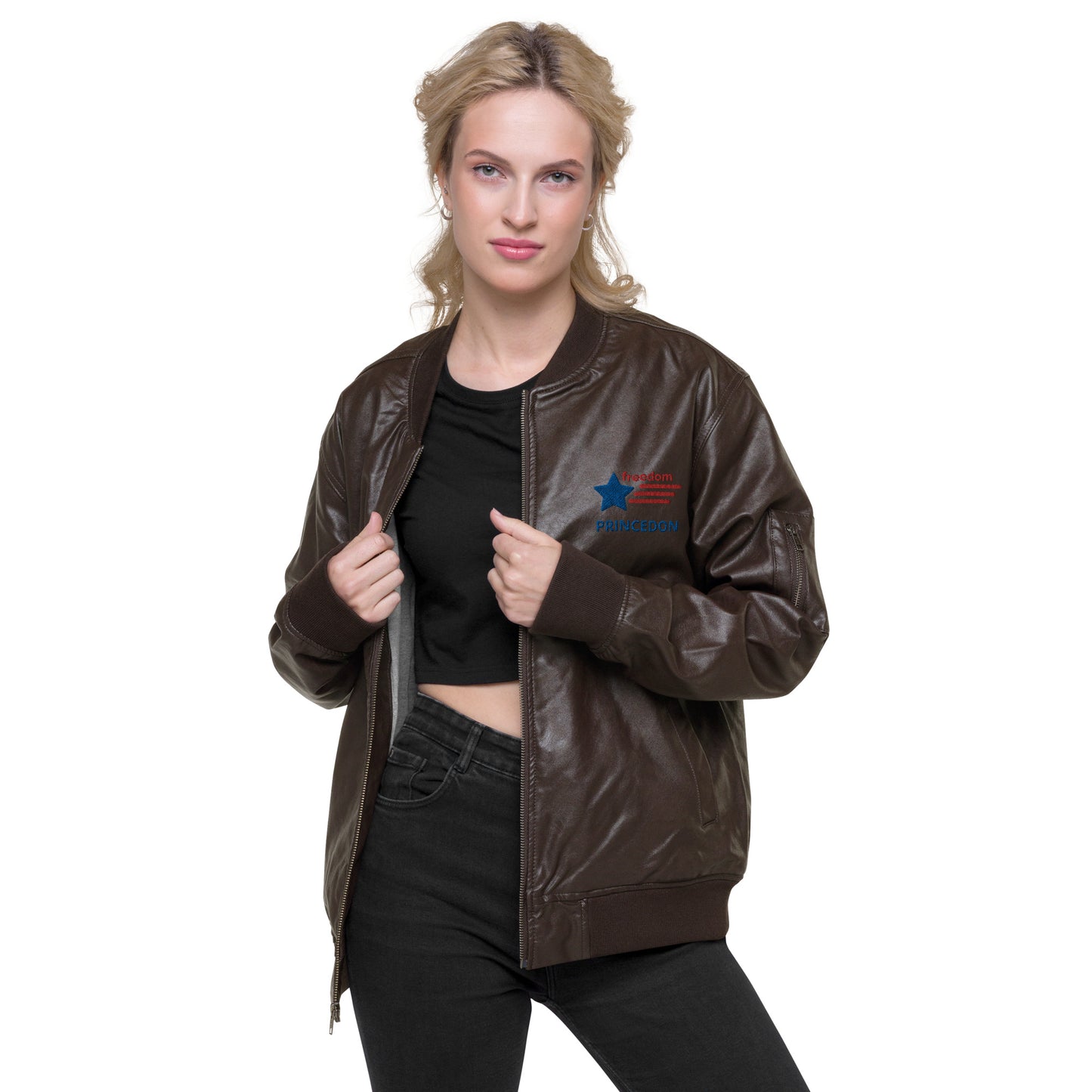 Unisex Leather Bomber Jacket (FREEDOM PRINCEDON)