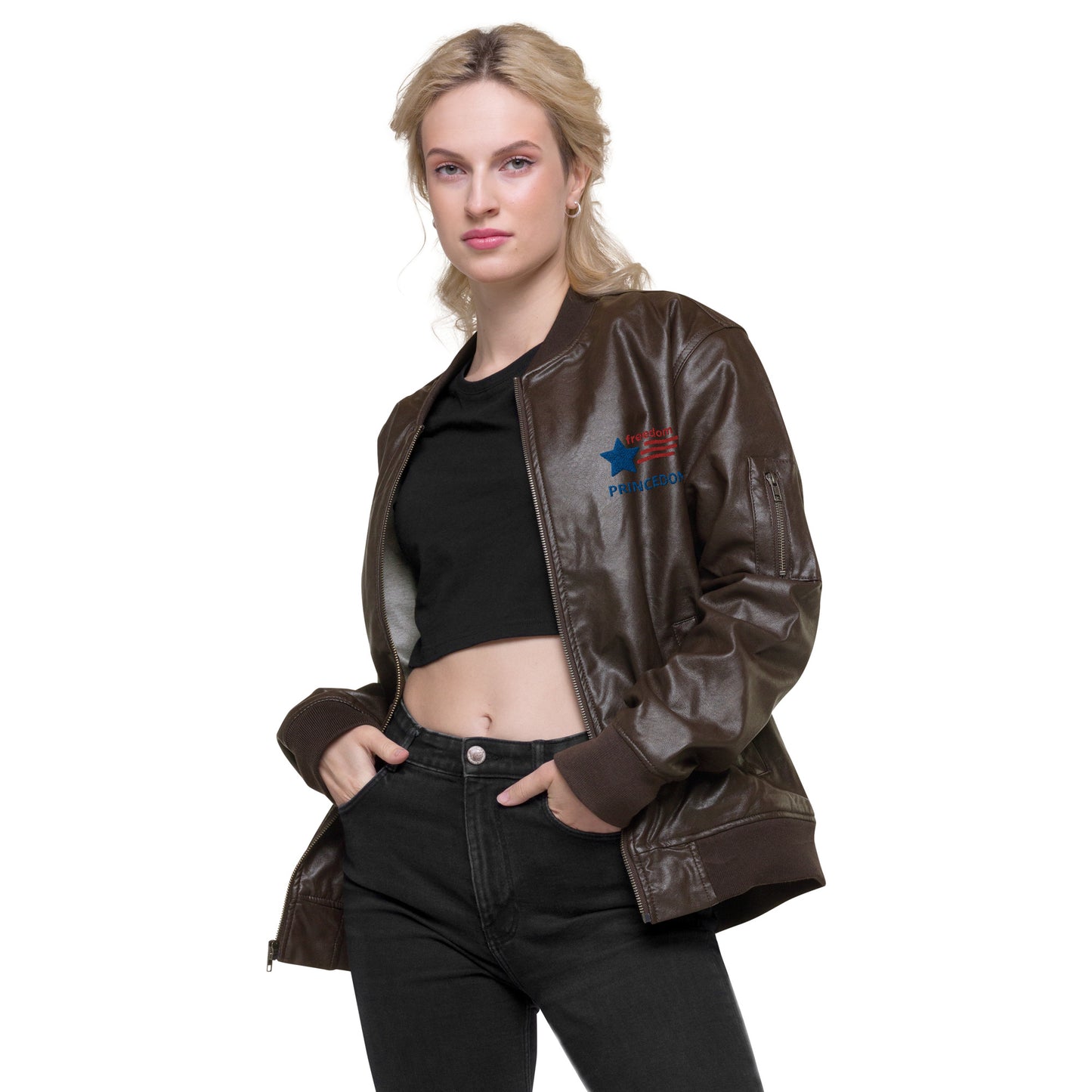 Unisex Leather Bomber Jacket (FREEDOM PRINCEDON)