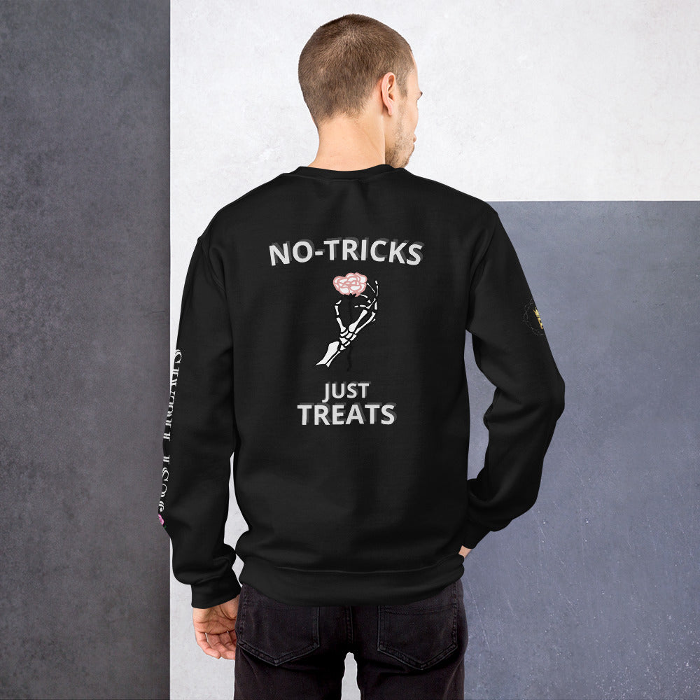 Unisex Halloween Sweatshirt (NO TRICKS JUST TREATS SKELETON HANDS)