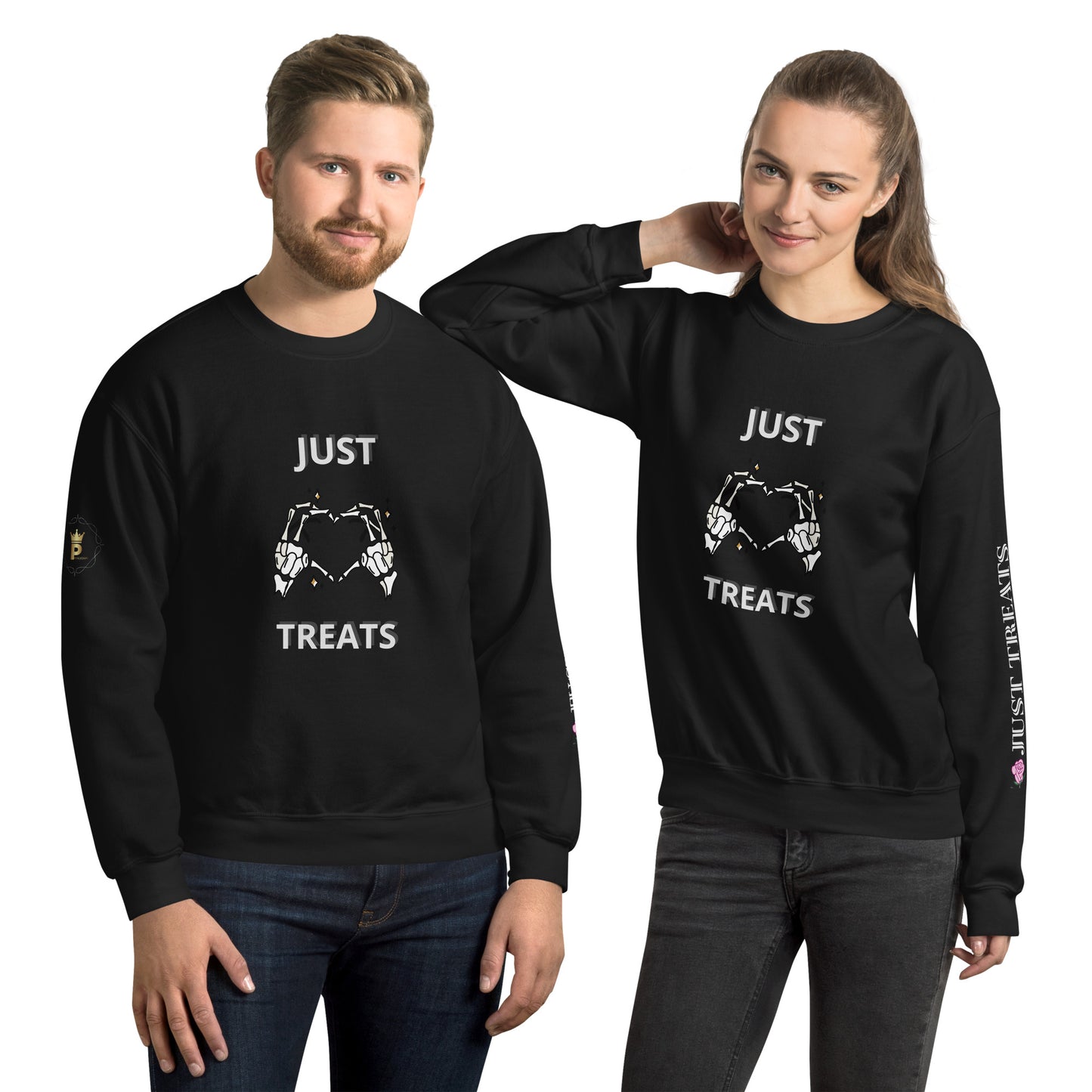 Unisex Halloween Sweatshirt (NO TRICKS JUST TREATS SKELETON HANDS)