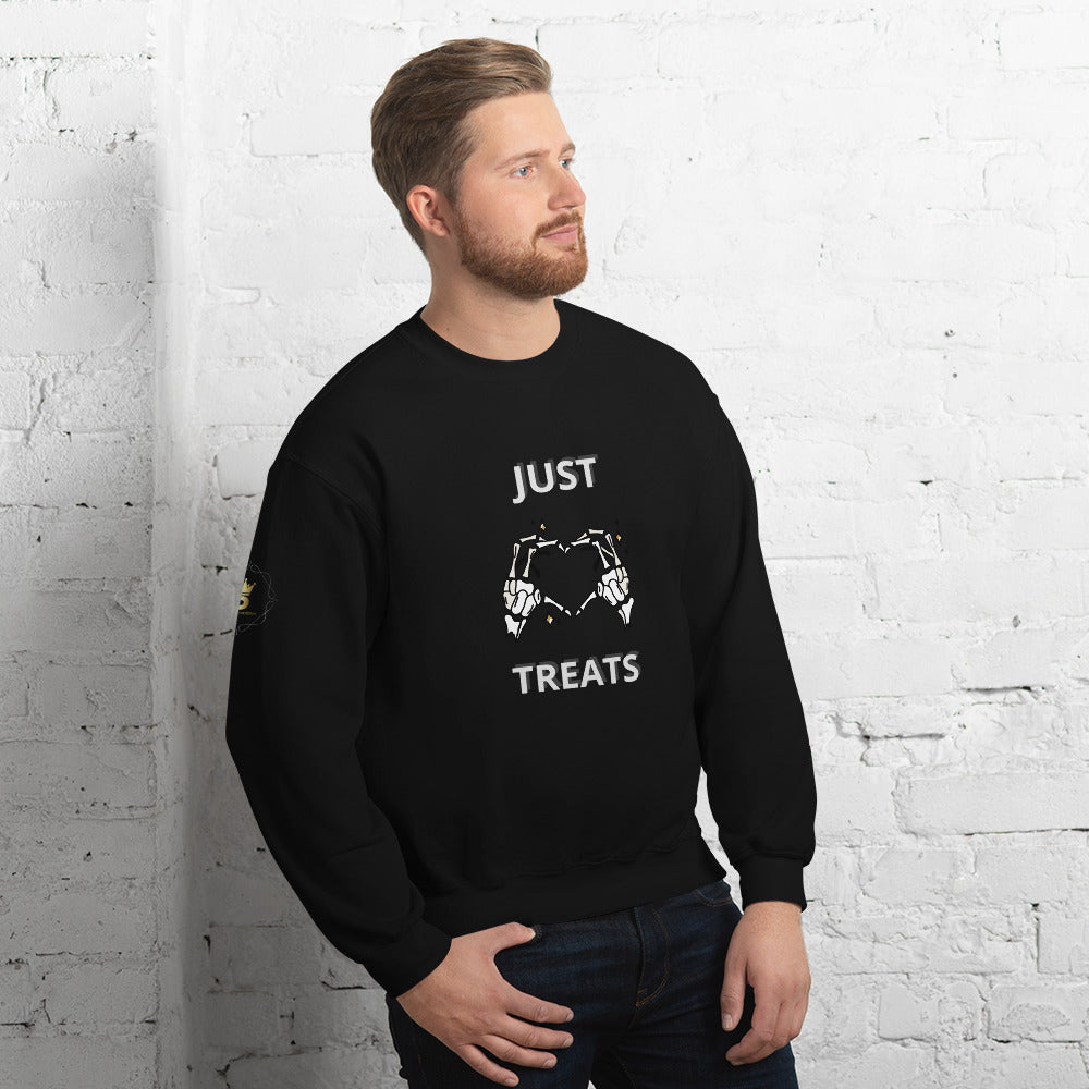 Unisex Halloween Sweatshirt (NO TRICKS JUST TREATS SKELETON HANDS)