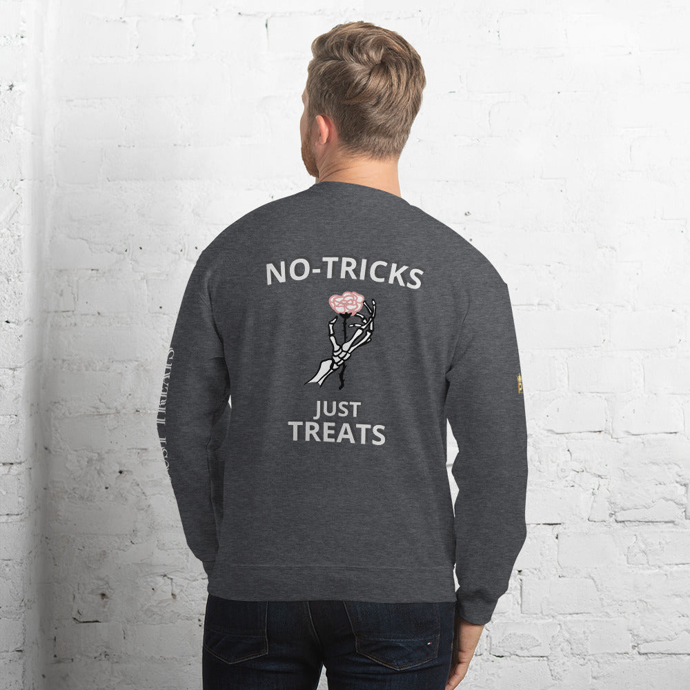 Unisex Halloween Sweatshirt (NO TRICKS JUST TREATS SKELETON HANDS)