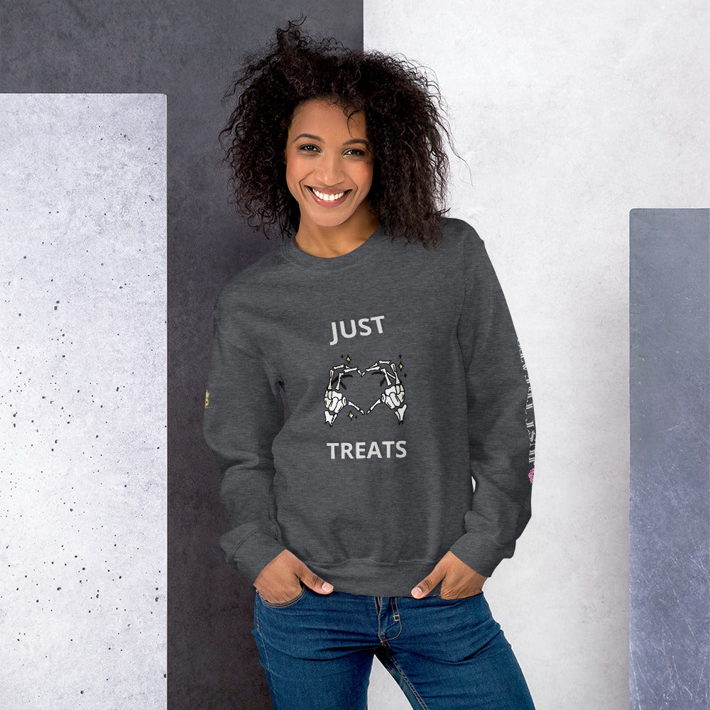 Unisex Halloween Sweatshirt (NO TRICKS JUST TREATS SKELETON HANDS)