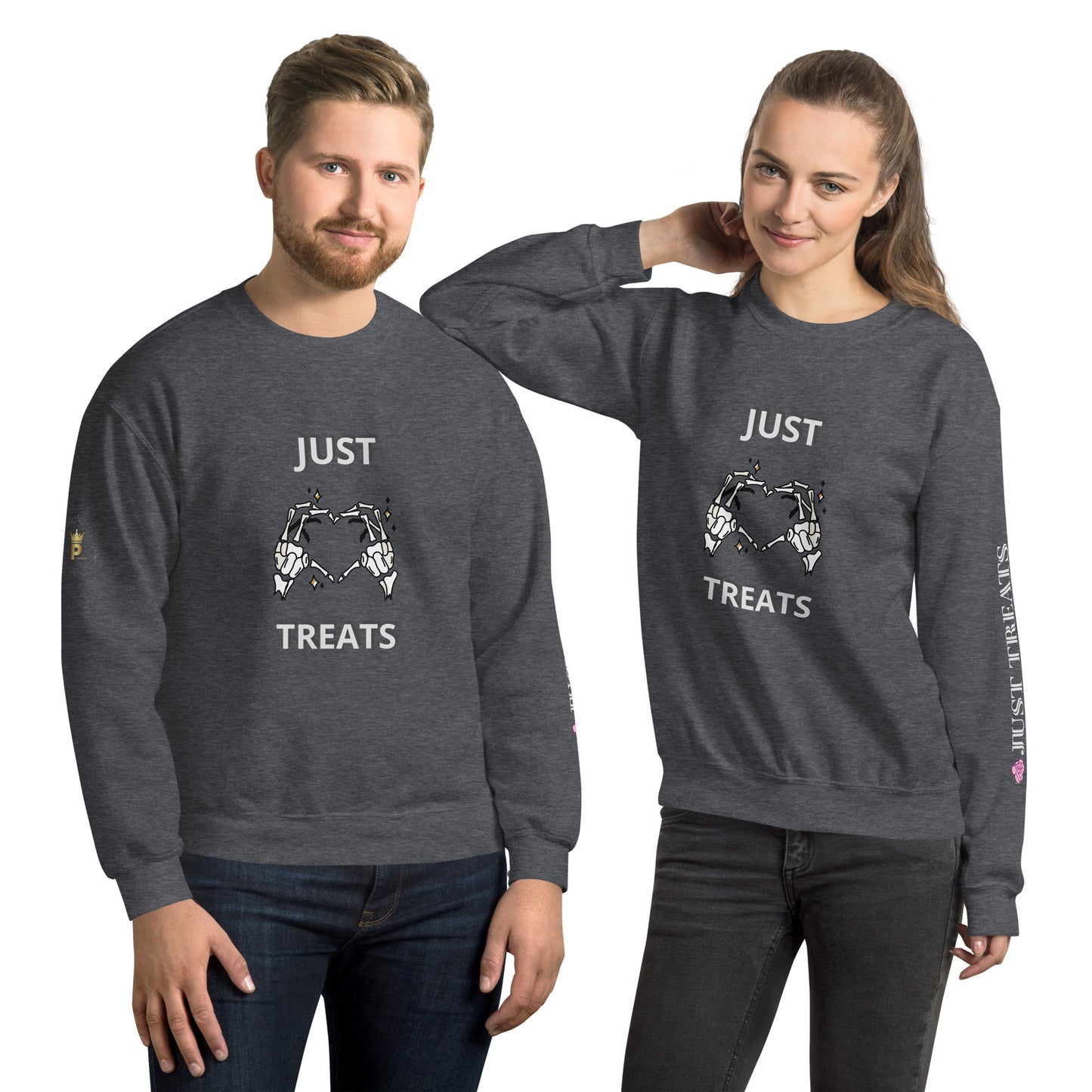 Unisex Halloween Sweatshirt (NO TRICKS JUST TREATS SKELETON HANDS)