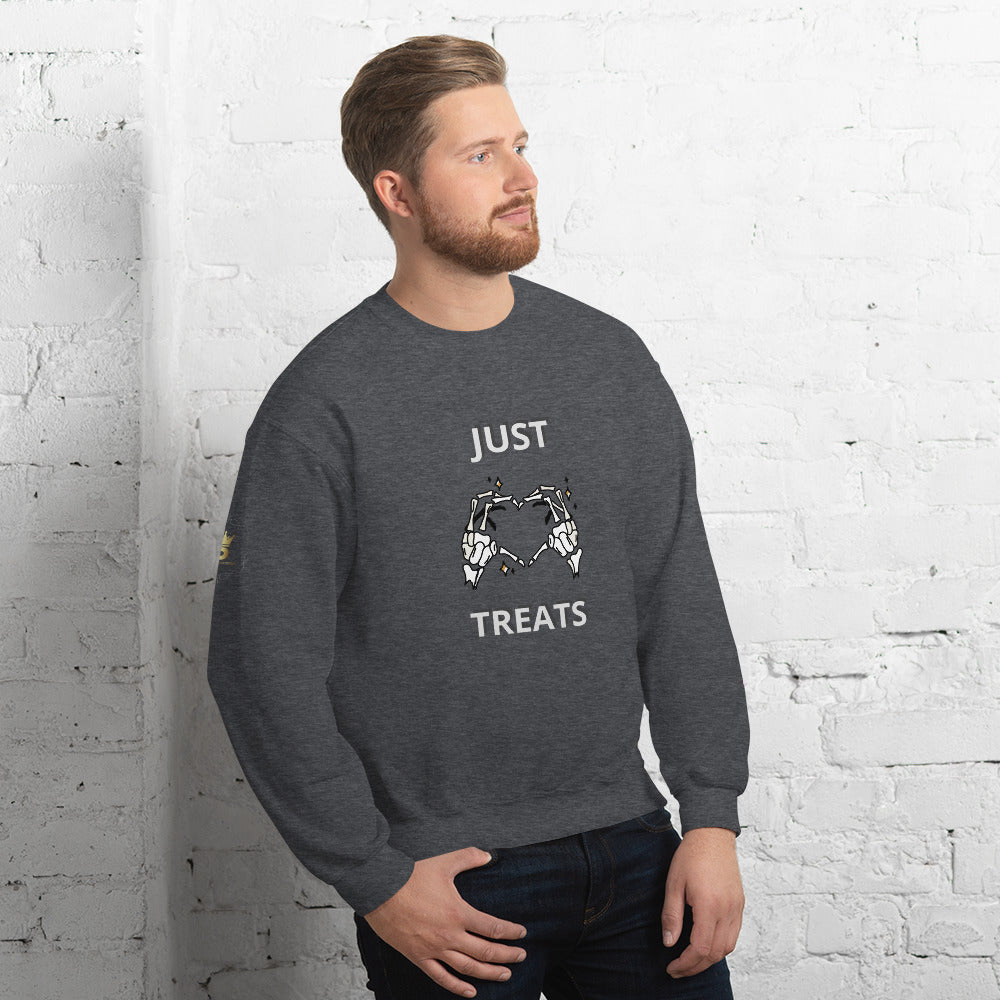 Unisex Halloween Sweatshirt (NO TRICKS JUST TREATS SKELETON HANDS)