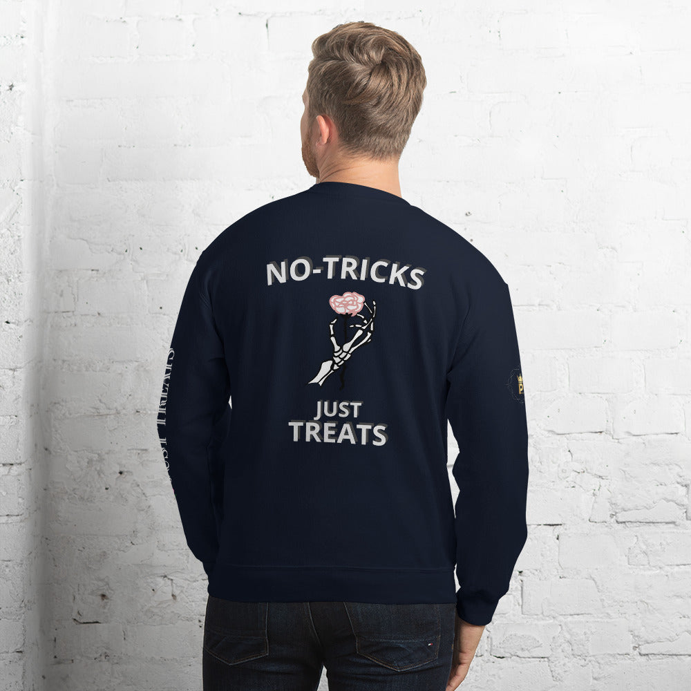 Unisex Halloween Sweatshirt (NO TRICKS JUST TREATS SKELETON HANDS)