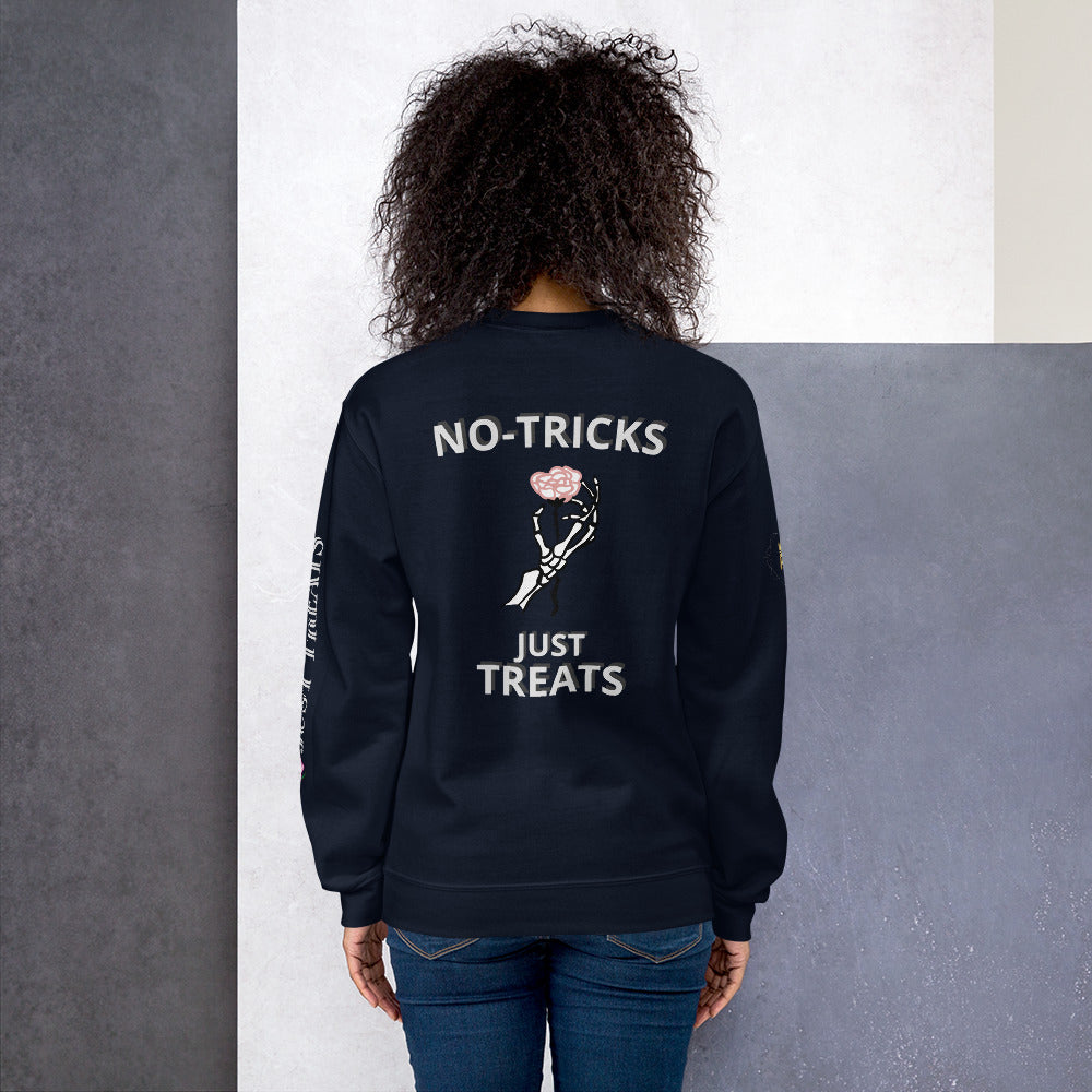 Unisex Halloween Sweatshirt (NO TRICKS JUST TREATS SKELETON HANDS)