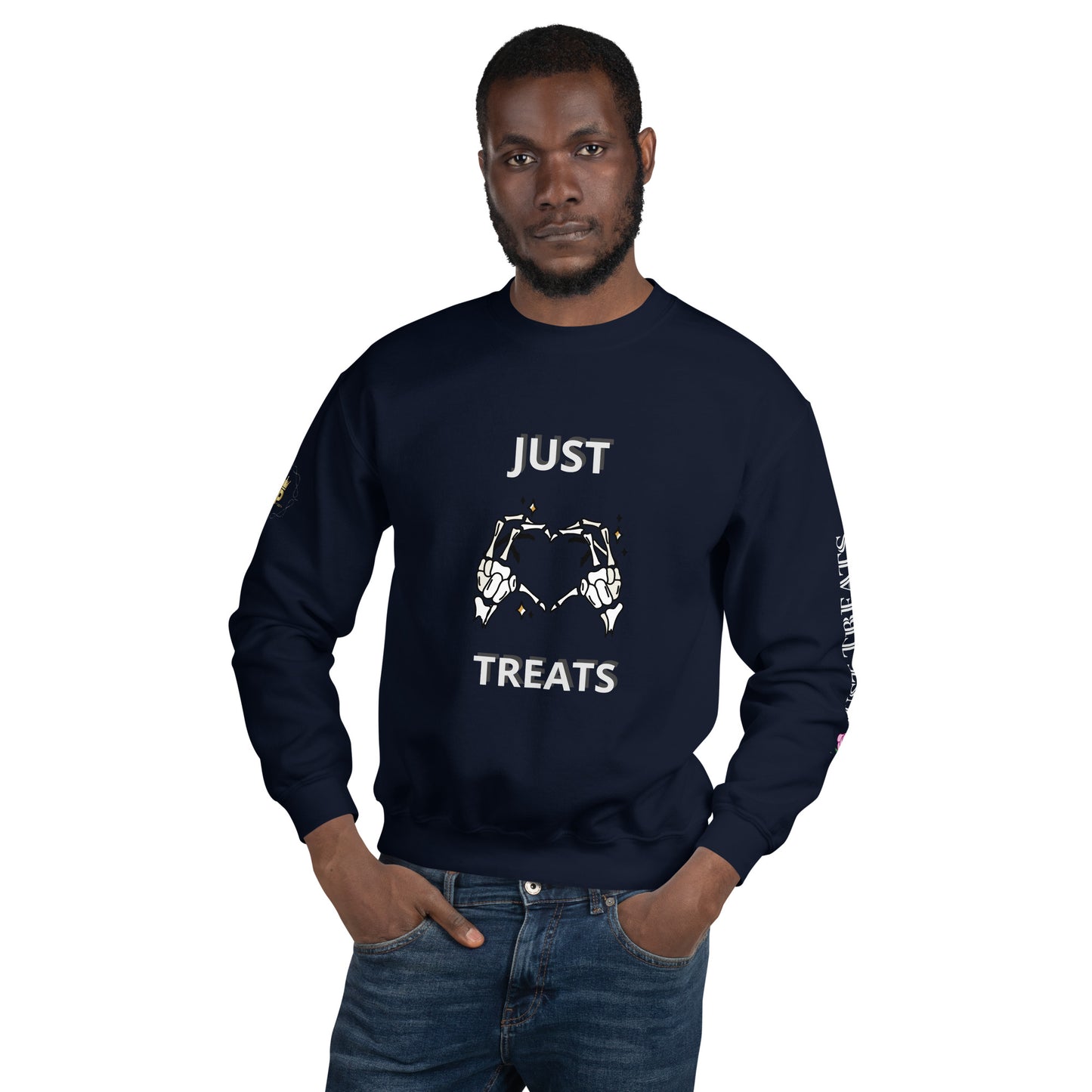 Unisex Halloween Sweatshirt (NO TRICKS JUST TREATS SKELETON HANDS)