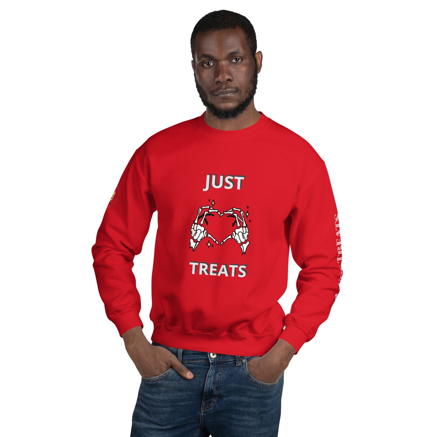 Unisex Halloween Sweatshirt (NO TRICKS JUST TREATS SKELETON HANDS)