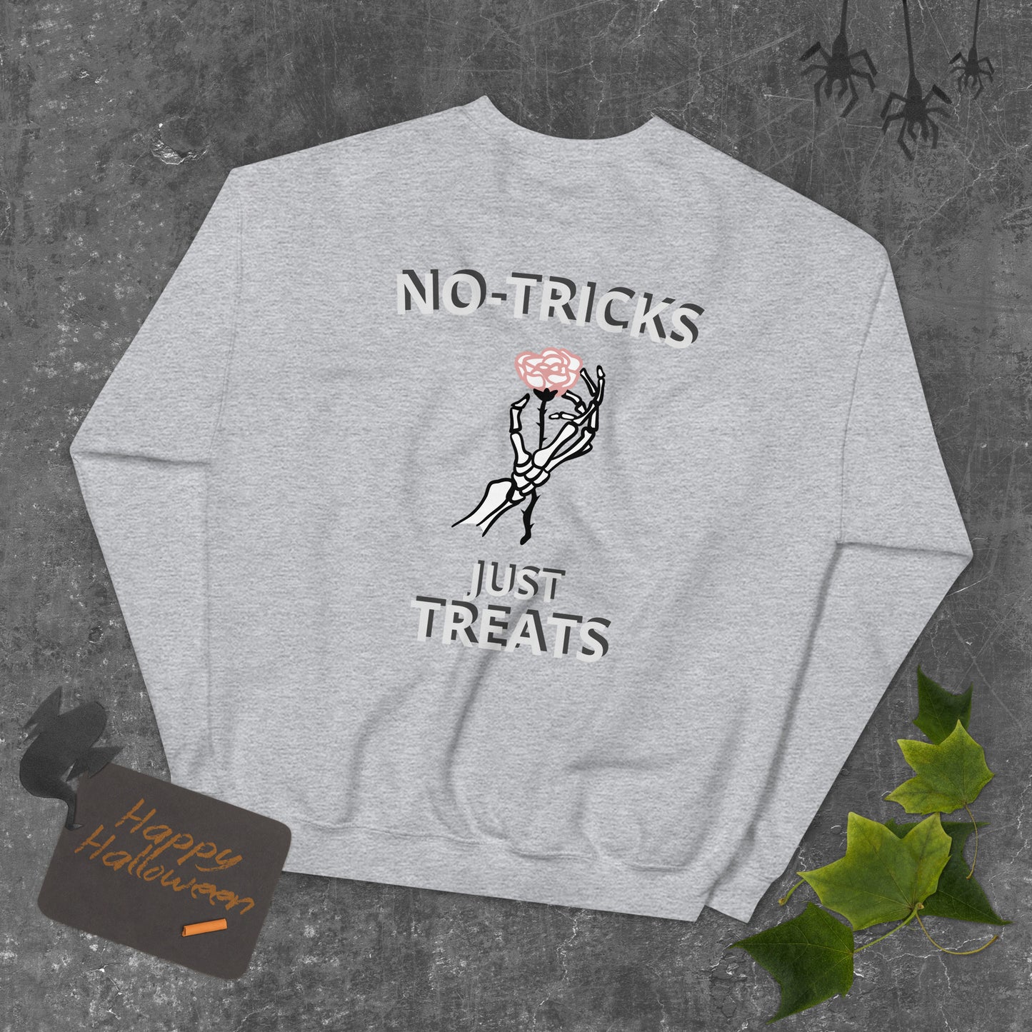 Unisex Halloween Sweatshirt (NO TRICKS JUST TREATS SKELETON HANDS)