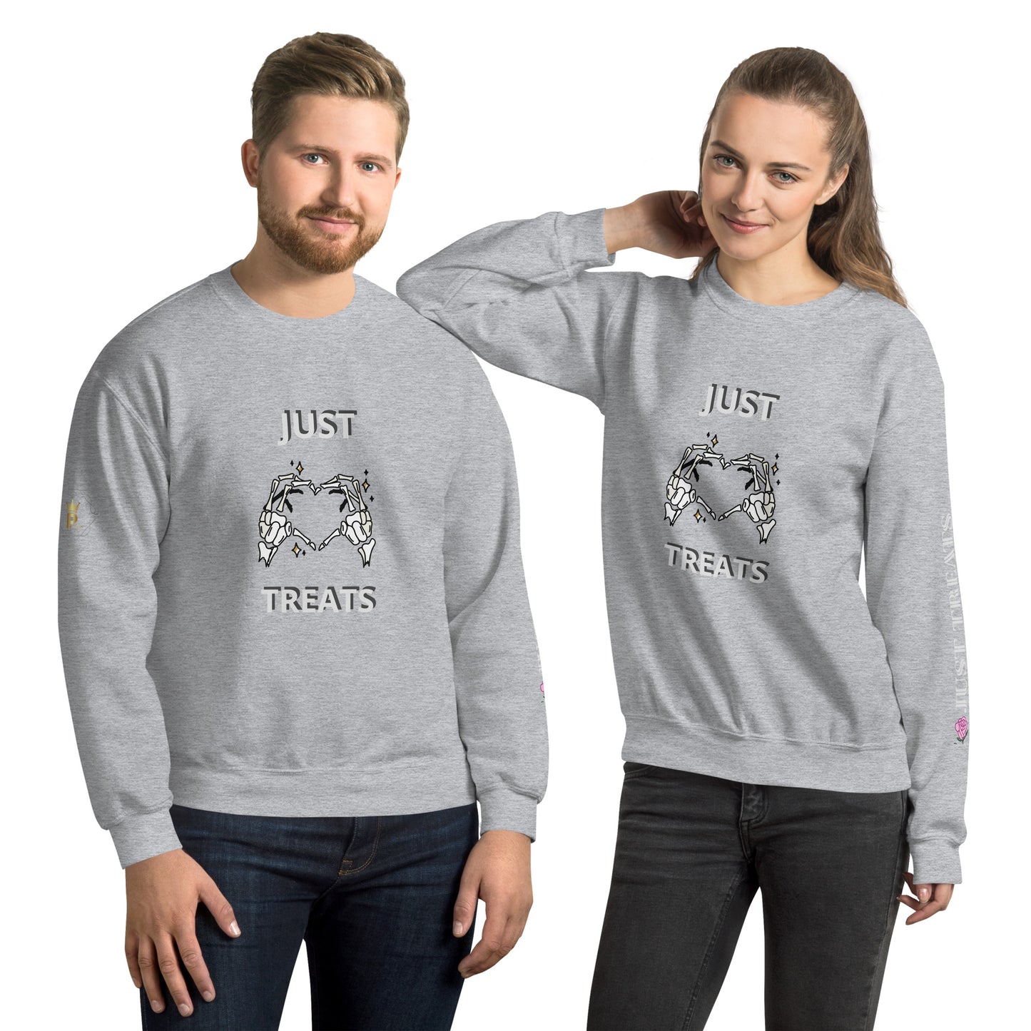 Unisex Halloween Sweatshirt (NO TRICKS JUST TREATS SKELETON HANDS)