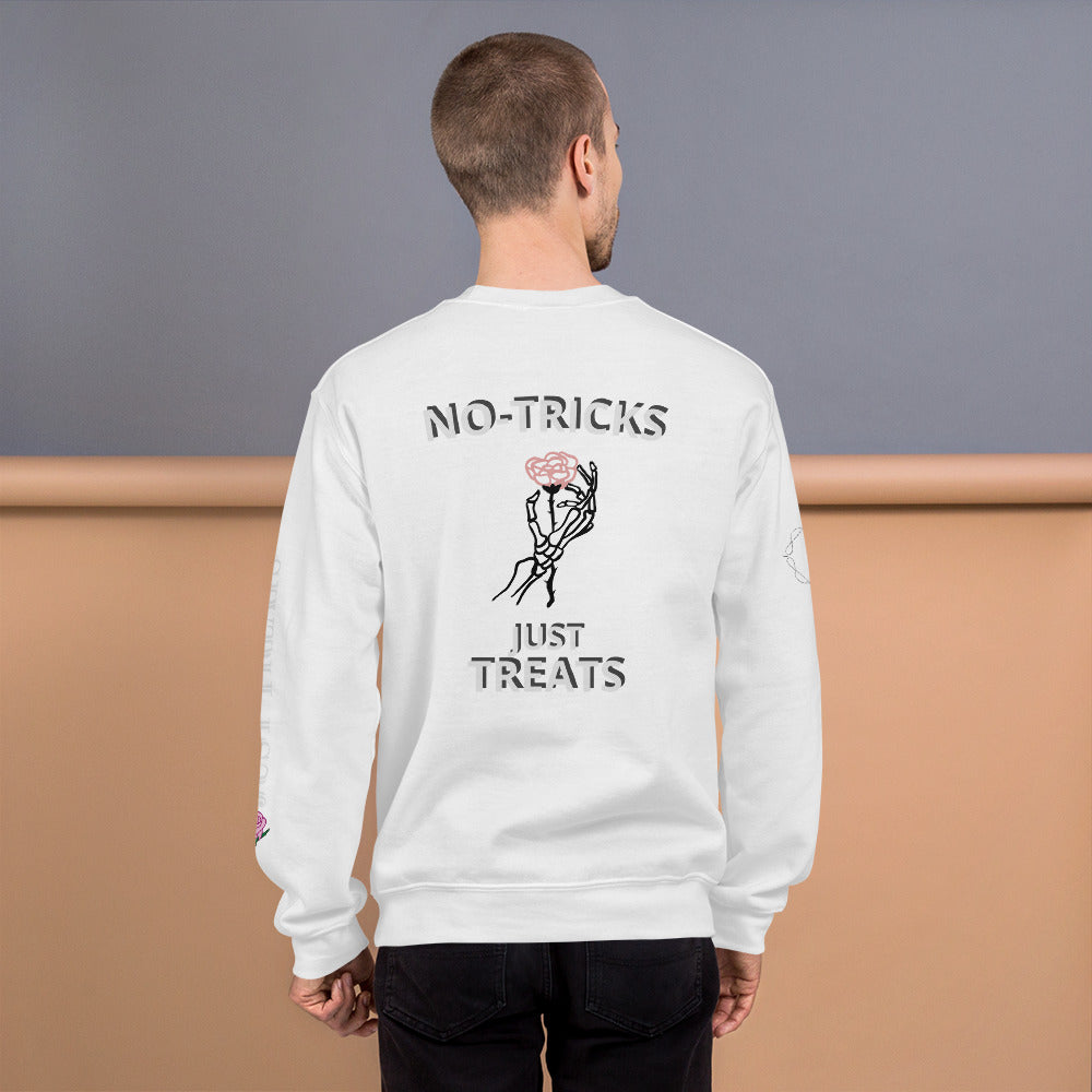 Unisex Halloween Sweatshirt (NO TRICKS JUST TREATS SKELETON HANDS)