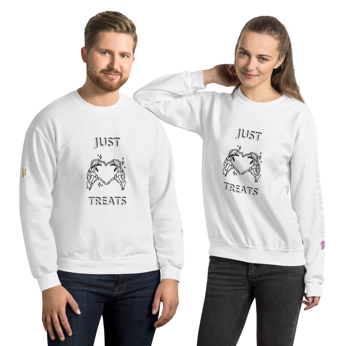 Unisex Halloween Sweatshirt (NO TRICKS JUST TREATS SKELETON HANDS)