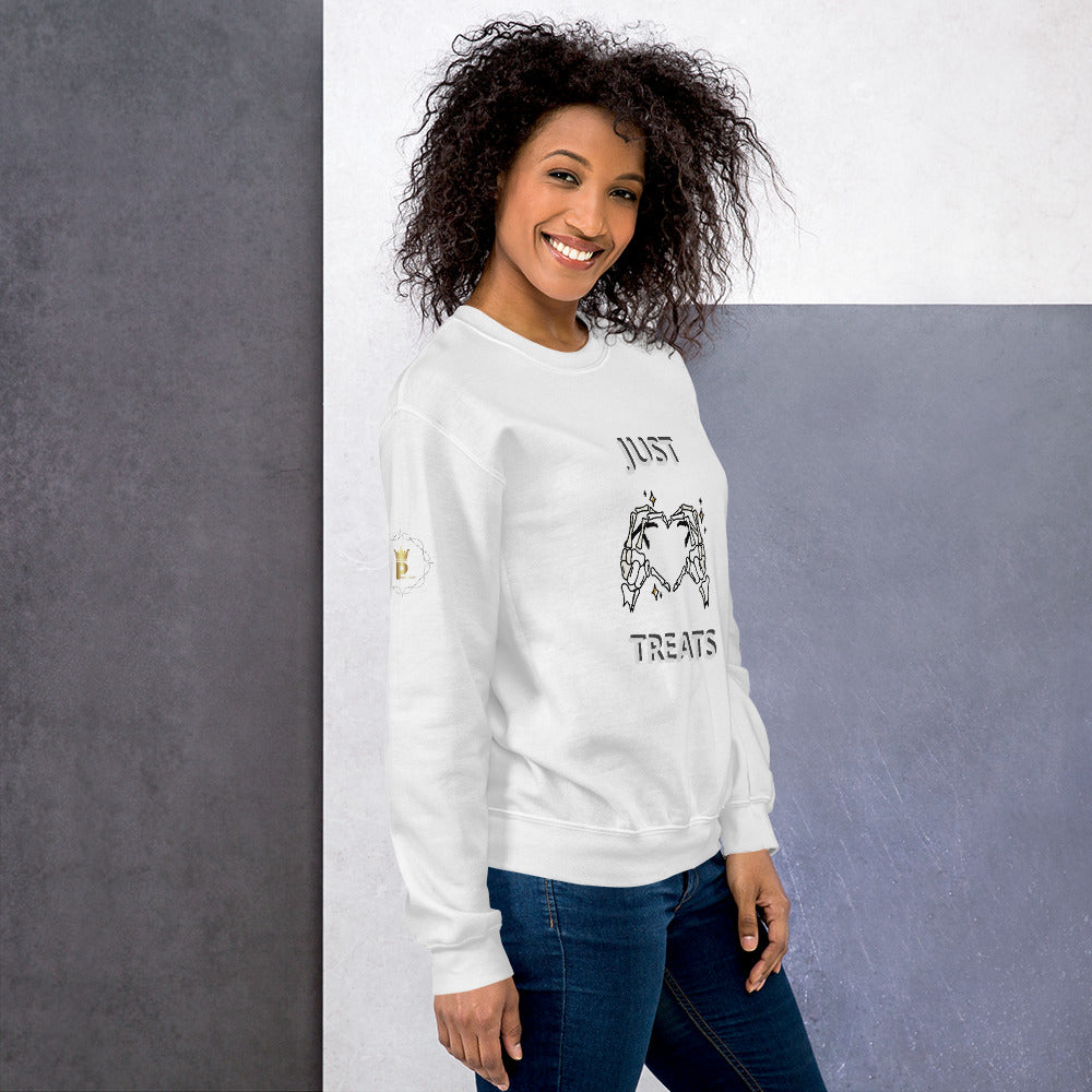 Unisex Halloween Sweatshirt (NO TRICKS JUST TREATS SKELETON HANDS)