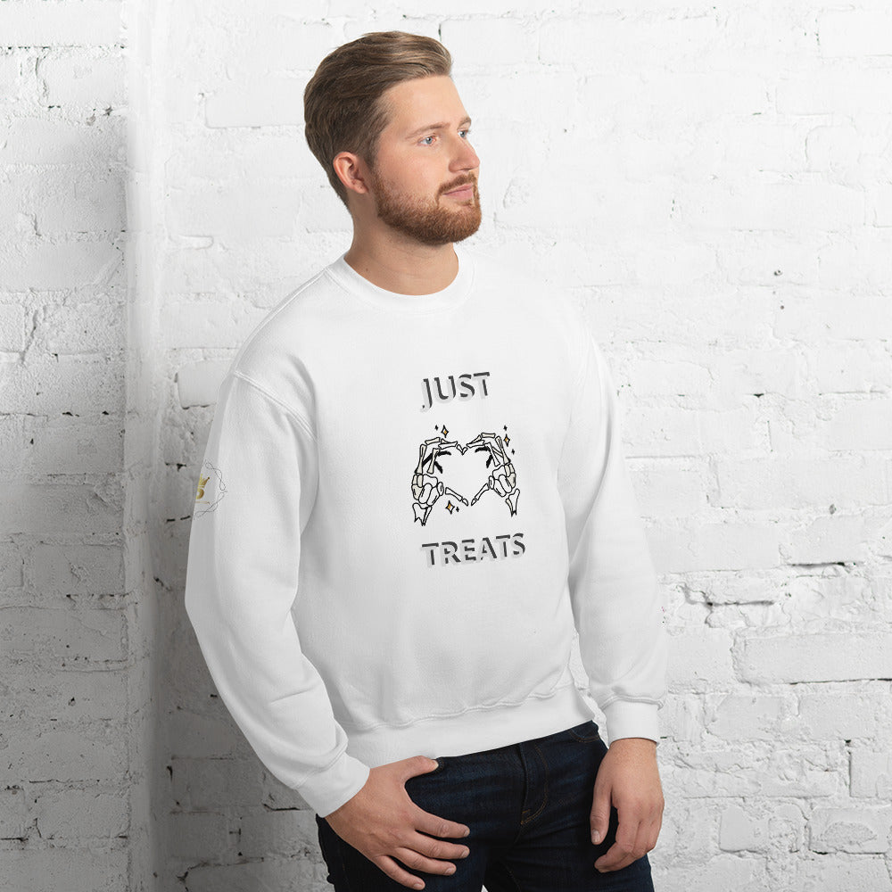 Unisex Halloween Sweatshirt (NO TRICKS JUST TREATS SKELETON HANDS)