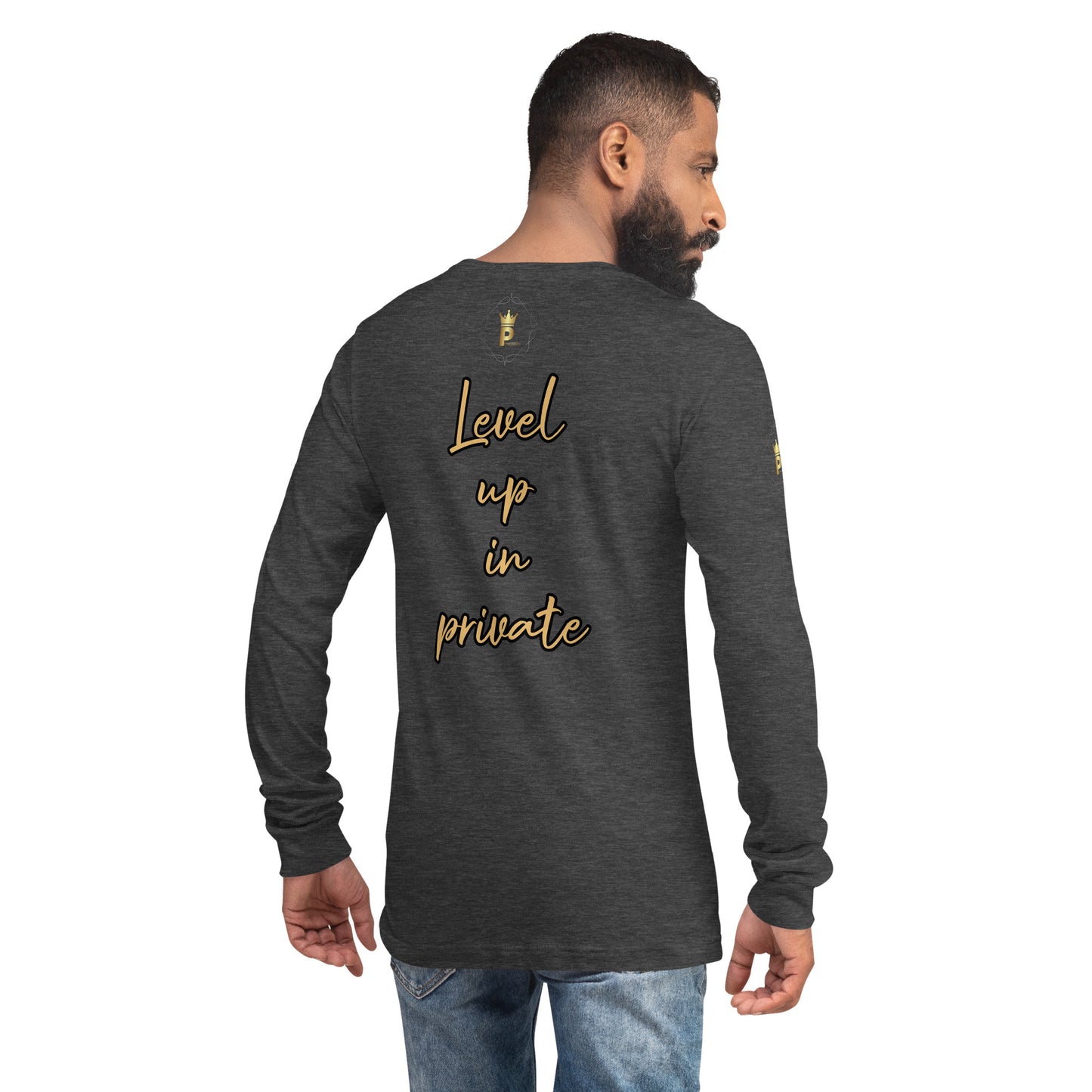 Men's Long Sleeve Tee (Lion, Level Up In Private gold/black)
