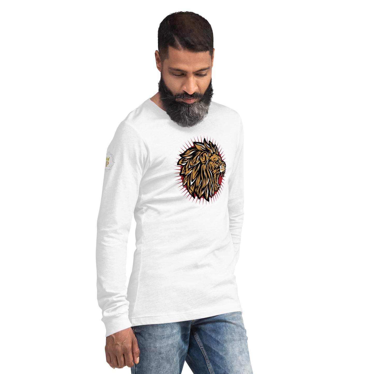 Men's Long Sleeve Tee (Lion, Level Up In Private gold/black)