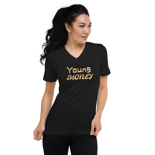 Women's Short Sleeve V-Neck T-Shirt (Young Money gold)