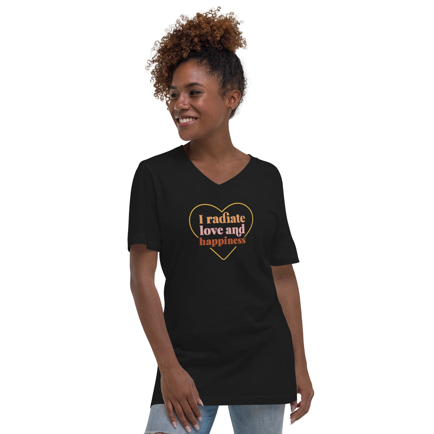 Women's Short Sleeve V-Neck T-Shirt (I Radiate Love And Happiness)