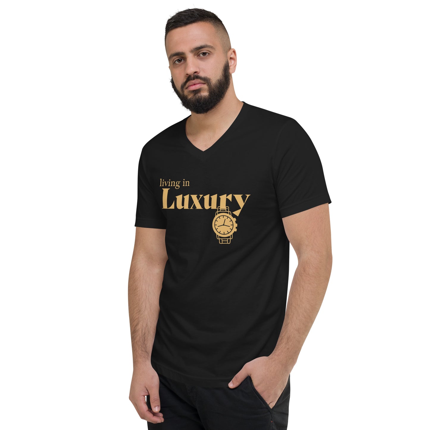 Men's Short Sleeve V-Neck T-Shirt (Living in Luxury) white