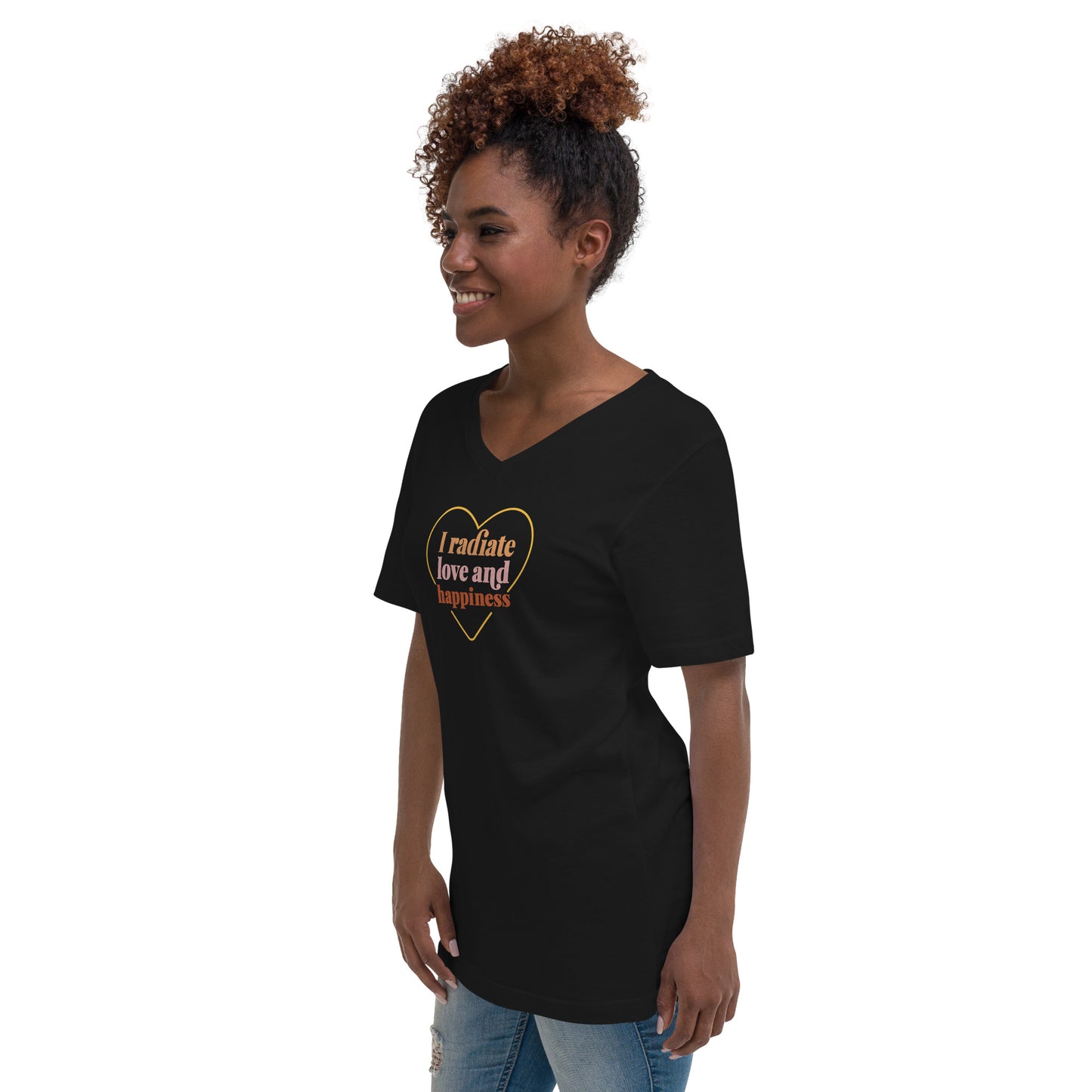 Women's Short Sleeve V-Neck T-Shirt (I Radiate Love And Happiness)