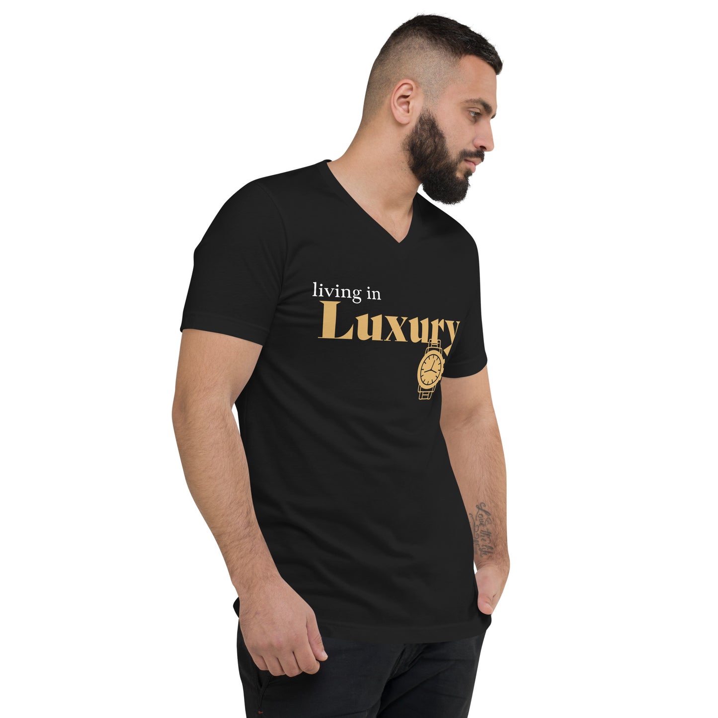 Men's Short Sleeve V-Neck T-Shirt (Living in Luxury) black