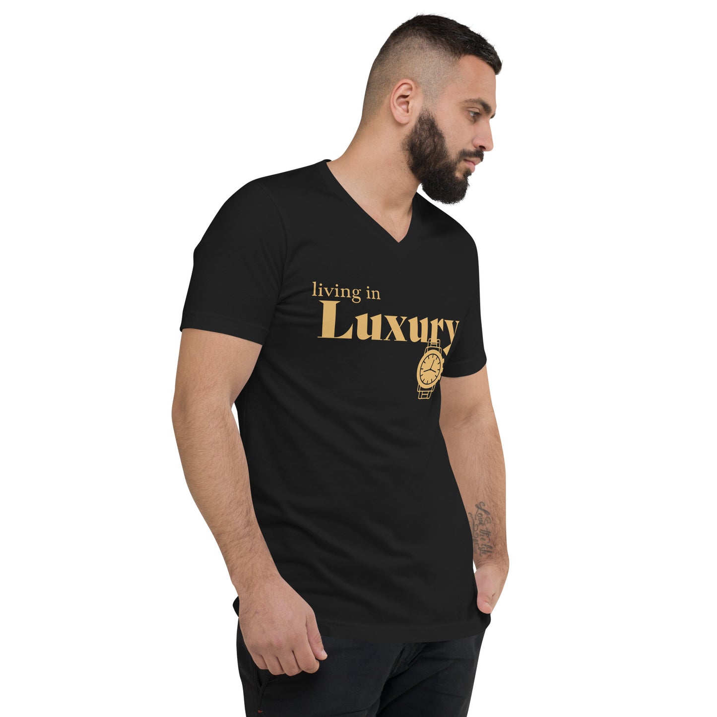Men's Short Sleeve V-Neck T-Shirt (Living in Luxury) white