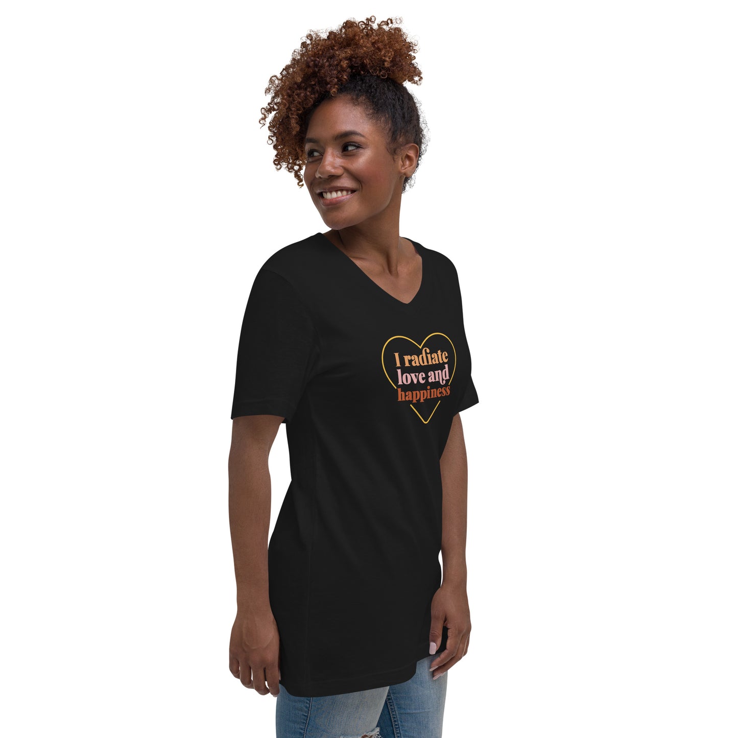 Women's Short Sleeve V-Neck T-Shirt (I Radiate Love And Happiness)