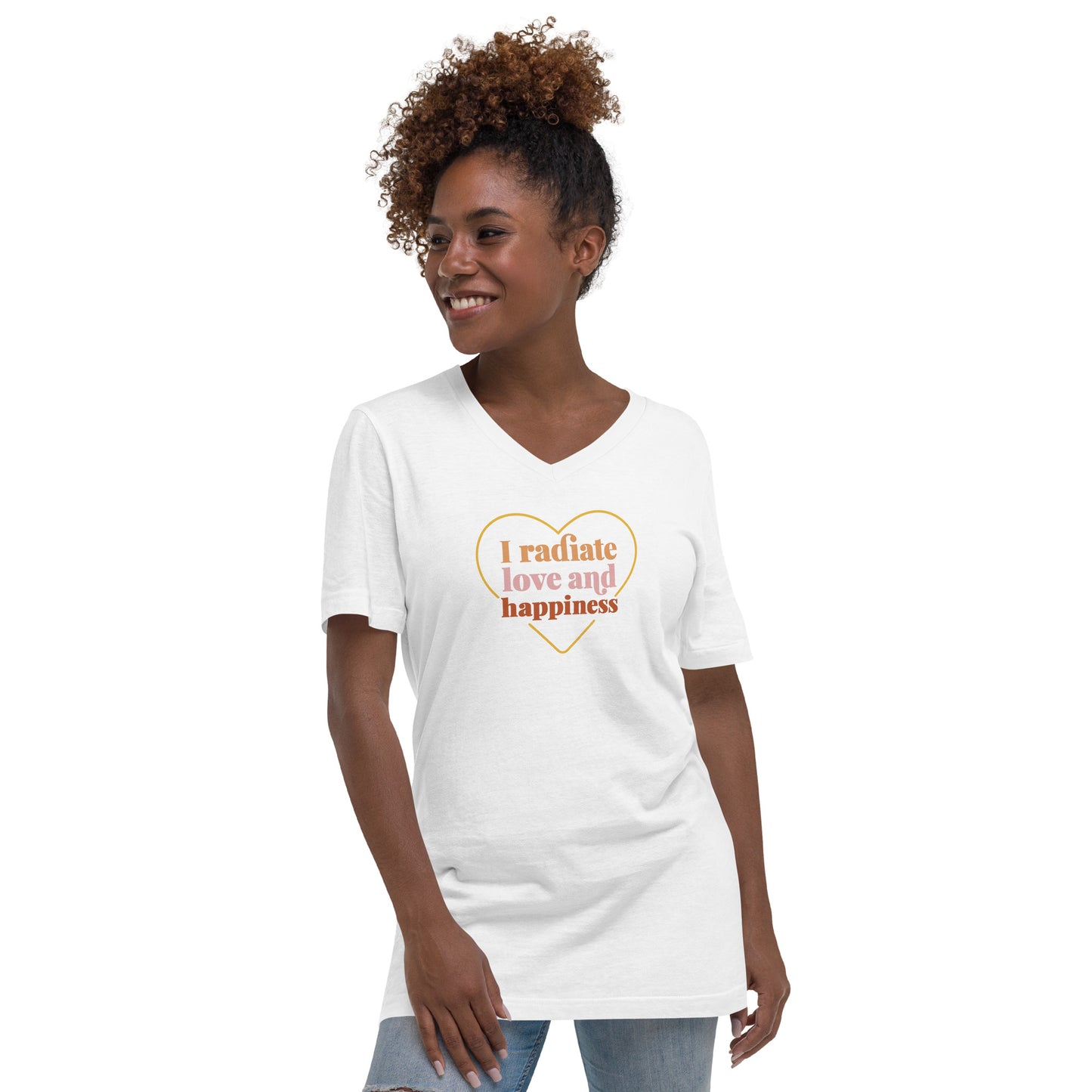 Women's Short Sleeve V-Neck T-Shirt (I Radiate Love And Happiness)