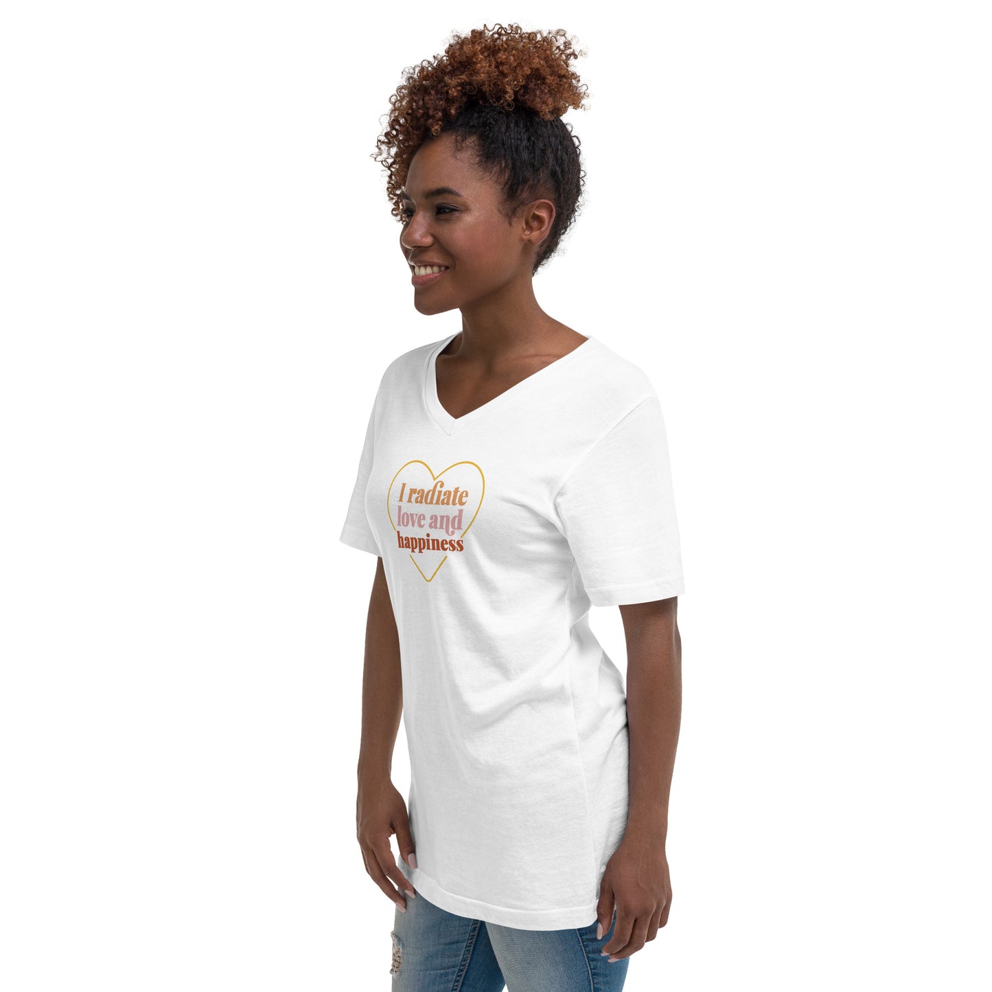 Women's Short Sleeve V-Neck T-Shirt (I Radiate Love And Happiness)