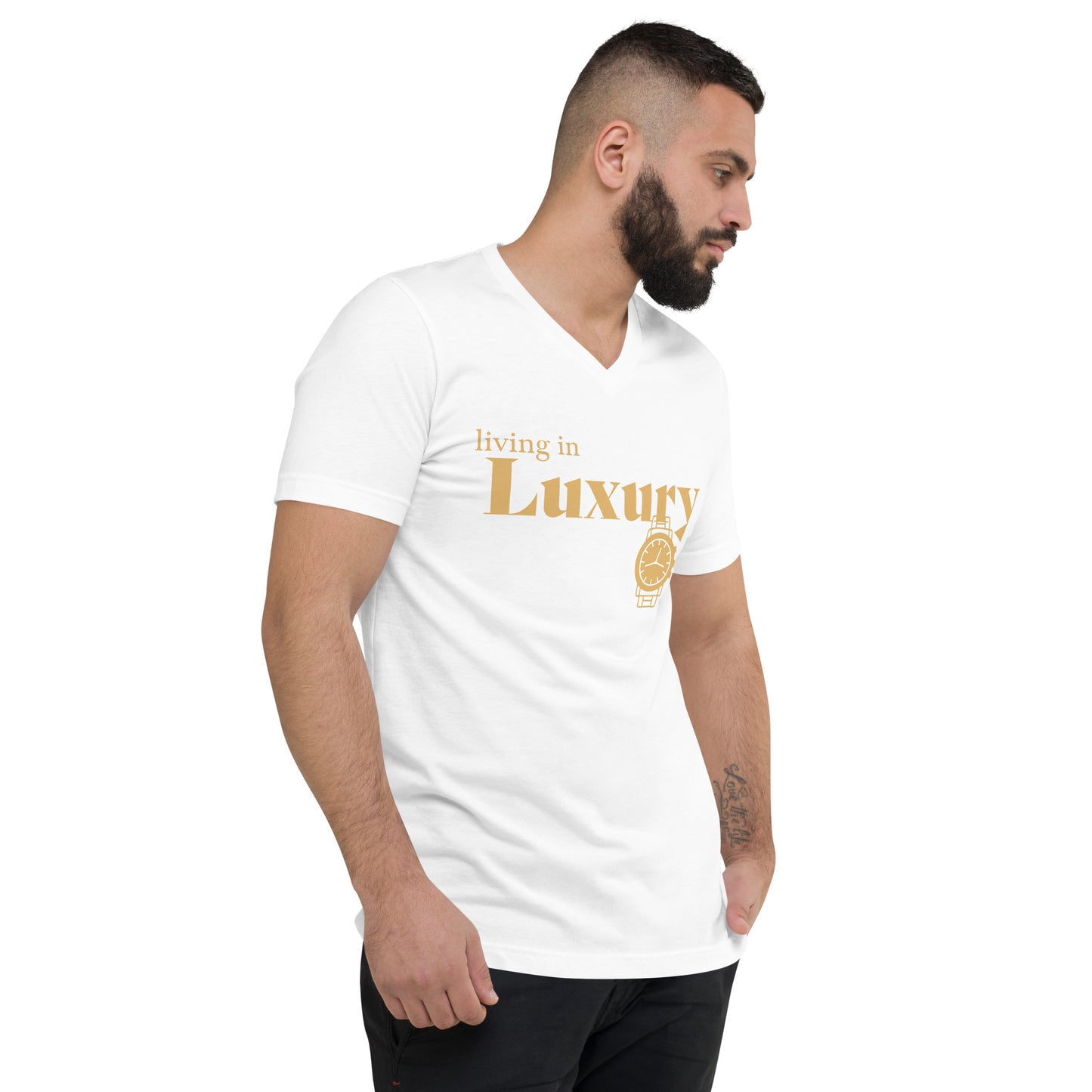 Men's Short Sleeve V-Neck T-Shirt (Living in Luxury) white
