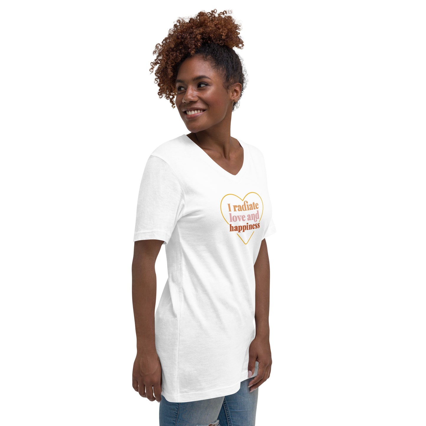 Women's Short Sleeve V-Neck T-Shirt (I Radiate Love And Happiness)